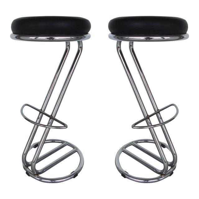 Pair of Italian MidCentury Modern Chrome Bar Stools Modernism
